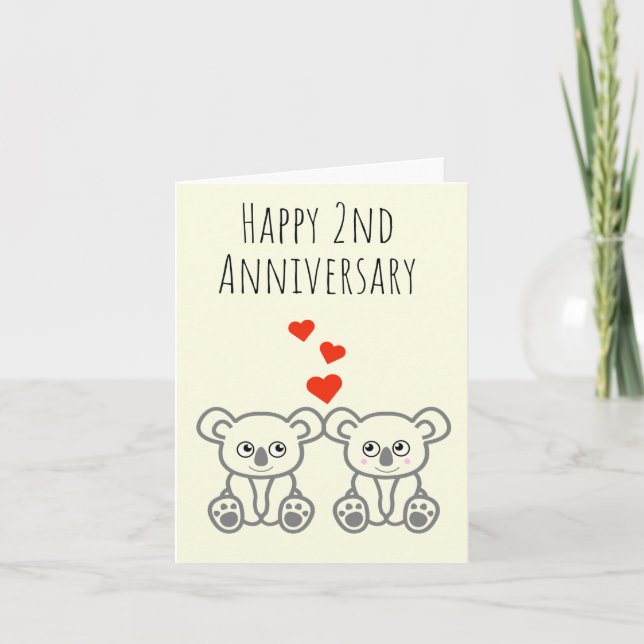 Cute Koala Bear Couple-Happy 2nd Anniversary Card (Front)