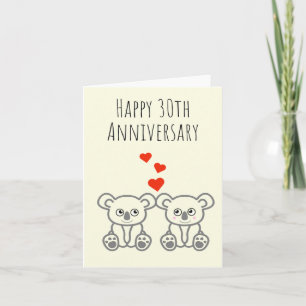Cute Koala Bear Couple-Happy 30th Anniversary Card
