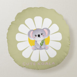 Cute koala Bear daisy flower Zoo Animal Love Round Cushion