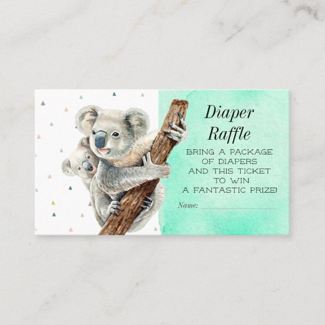 Cute Koala Bear Diaper Raffle Baby Shower Ticket (Front)