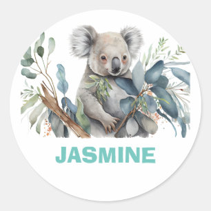 Cute koala  bear ,eucalyptus  classic round sticker