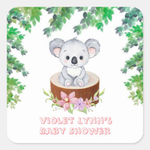 Cute Koala Bear Girl Baby Shower Square Sticker