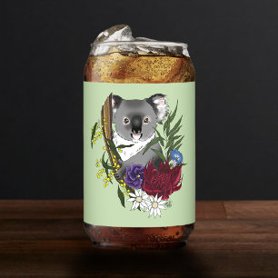 Cute Koala Bear Green Australian Wildlife Floral Can Glass