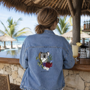 Cute Koala Bear Green Australian Wildlife Floral Denim Jacket