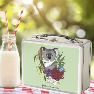 Cute Koala Bear Green Australian Wildlife Floral Metal Lunch Box
