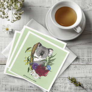 Cute Koala Bear Green Australian Wildlife Floral Napkin