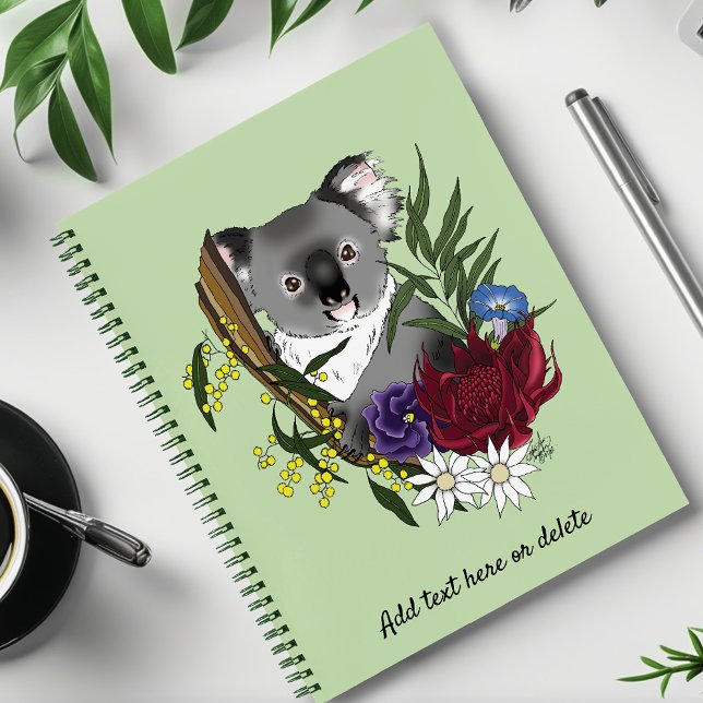 Cute Koala Bear Green Australian Wildlife Floral Notebook (Creator Uploaded)