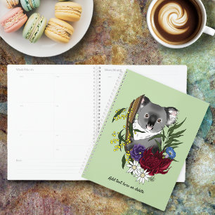Cute Koala Bear Green Australian Wildlife Floral Planner