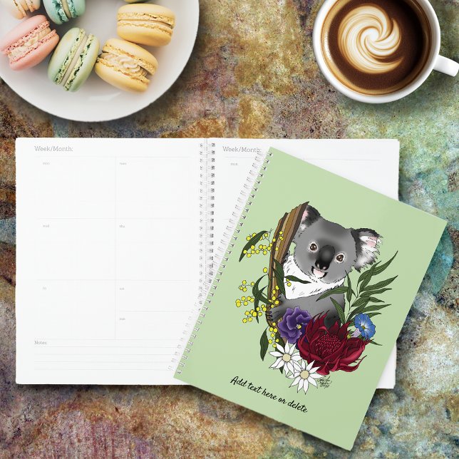 Cute Koala Bear Green Australian Wildlife Floral Planner (Creator Uploaded)