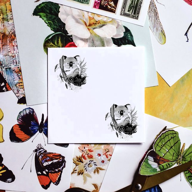 Cute Koala Bear Green Australian Wildlife Floral Rubber Stamp (Creator Uploaded)