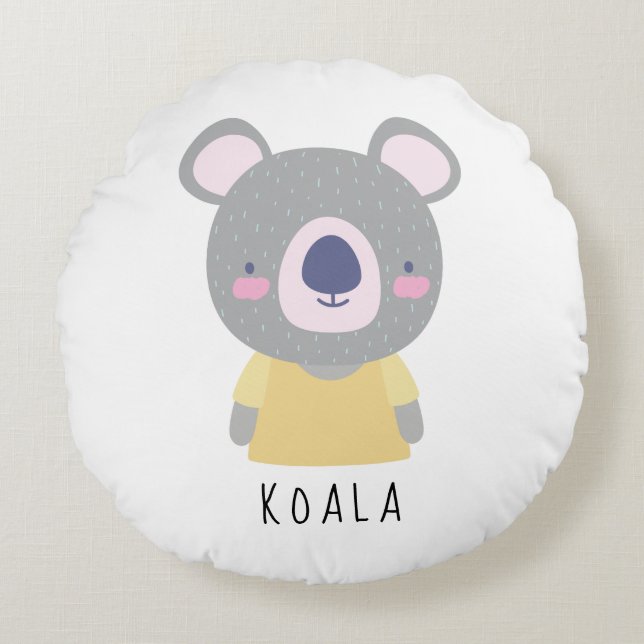 Cute Koala Bear Illustration - Customisable Round Cushion (Front)