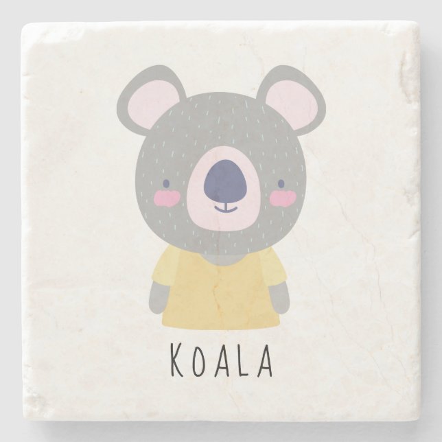 Cute Koala Bear Illustration - Customisable Stone Coaster (Front)