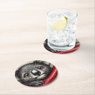 Cute Koala Bear Illustration With Vibrant Colours Round Paper Coaster