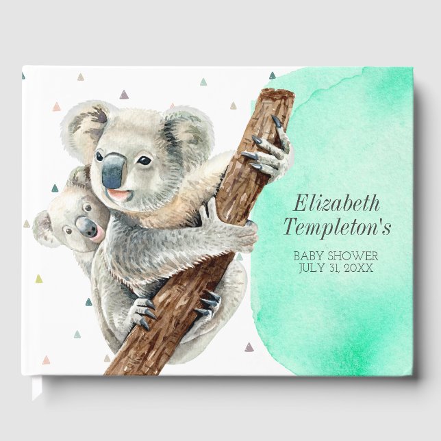 Cute Koala Bear It's a Boy Teal Baby Shower Guest Book (Front)