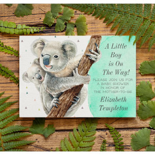 Cute Koala Bear It's a Boy Teal Baby Shower Invitation