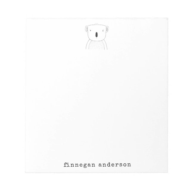 Cute Koala Bear Line Art Drawing Personalised Notepad (Front)