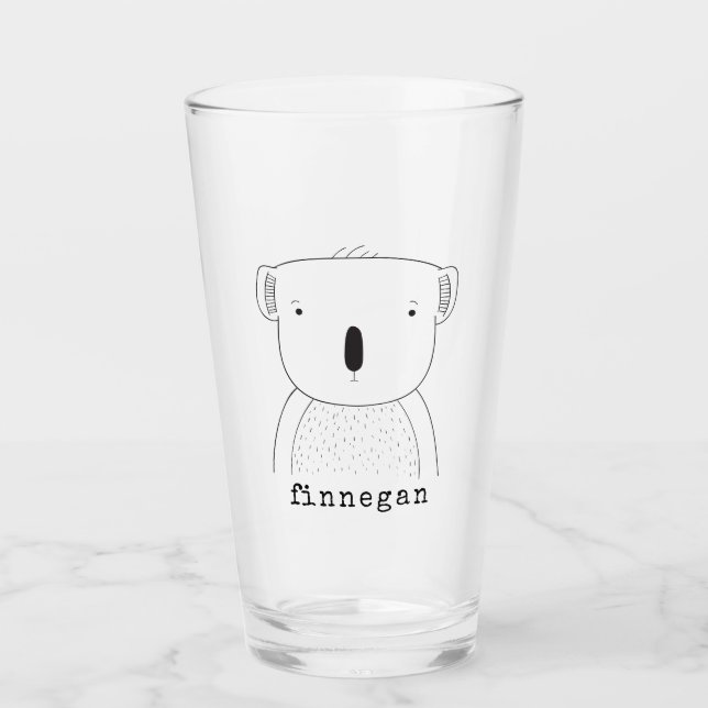 Cute Koala Bear Line Illustration Custom Name Glass (Front)