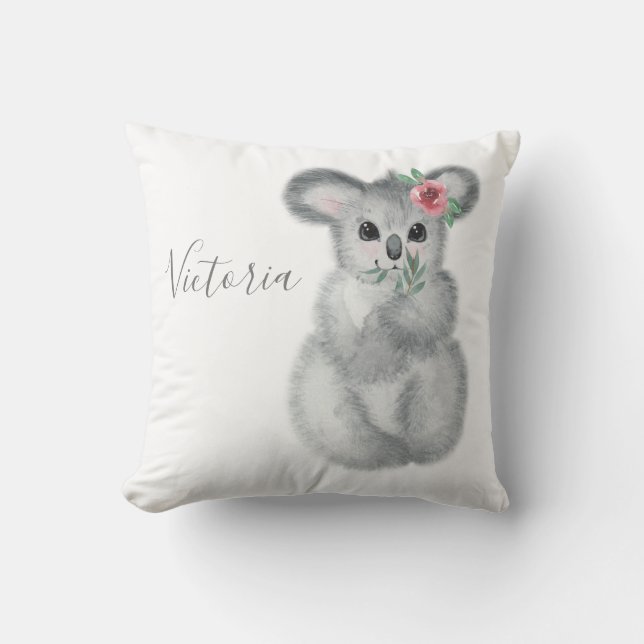Cute Koala Bear Name Floral Modern Simple Cushion (Front)