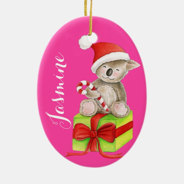 Cute koala bear named pink Christmas ornament (Back)