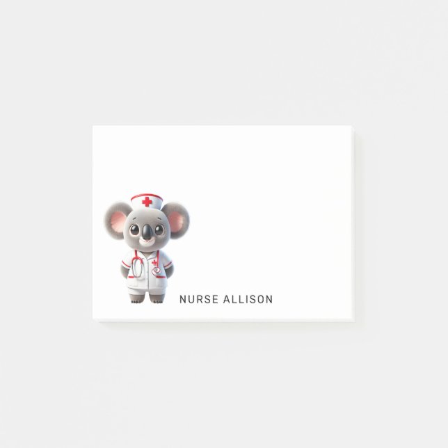 Cute Koala Bear Nurse Personalised 4x4 Post-it Notes (Front)