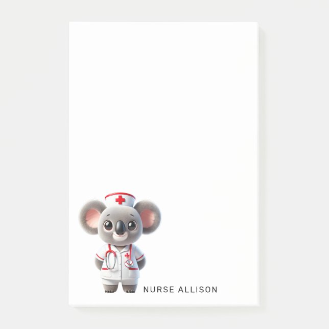Cute Koala Bear Nurse Personalised 4x6 Post-it Notes (Front)