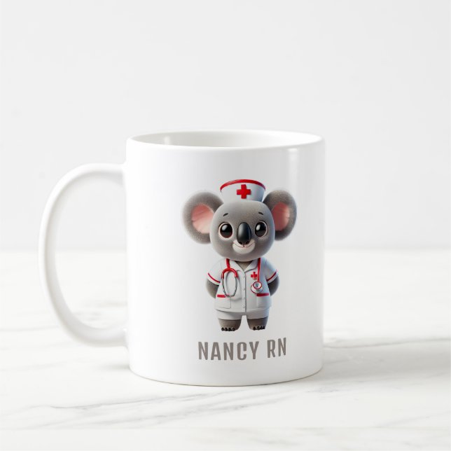 Cute Koala Bear Nurse Personalised Coffee Mug (Left)