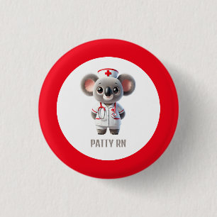 Cute Koala Bear Nurse with Red Stethoscope 3 Cm Round Badge