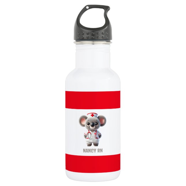 Cute Koala Bear Nurse with Red Stethoscope 532 Ml Water Bottle (Front)