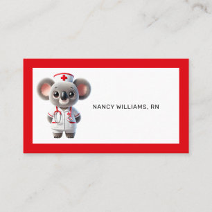 Cute Koala Bear Nurse with Red Stethoscope Business Card