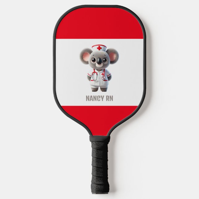 Cute Koala Bear Nurse with Red Stethoscope Pickleball Paddle (Front)