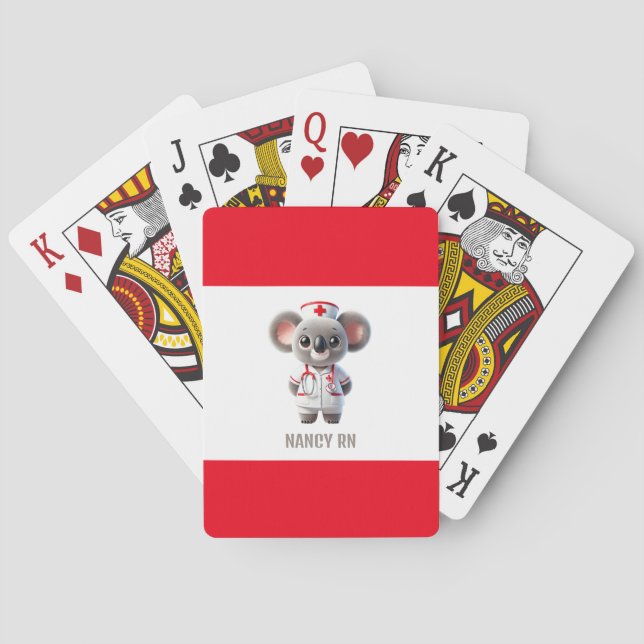 Cute Koala Bear Nurse with Red Stethoscope Playing Cards (Back)