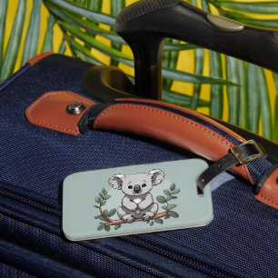 Cute koala bear on teal luggage tag