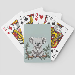 Cute koala bear on teal playing cards