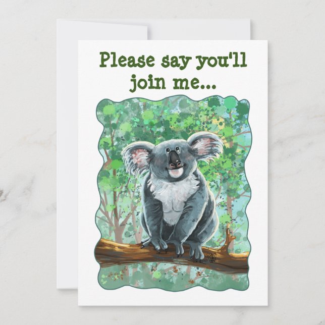 Cute Koala Bear Party Centre Invitation (Front)