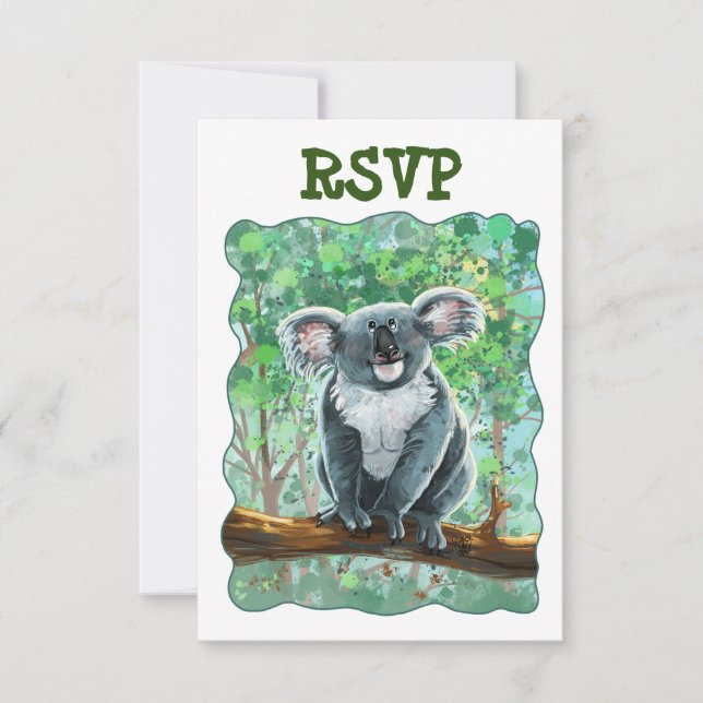 Cute Koala Bear Party Centre RSVP Card (Front)