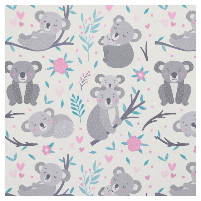 Cute Koala Bear Pattern Fabric (Swatch)