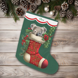 Cute Koala Bear Peeking Large Christmas Stocking