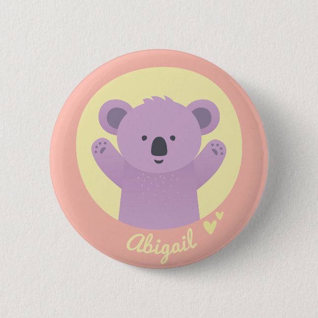 Cute Koala Bear Personalised Kids Button (Front)