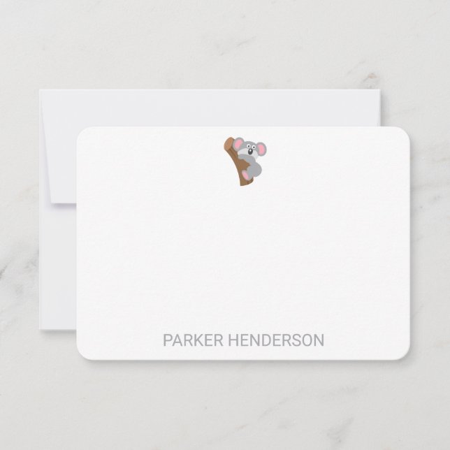 Cute Koala Bear Personalised Kids Stationery Thank You Card (Front)