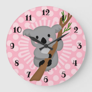 Cute Koala Bear - Pink Grey Girl Large Clock