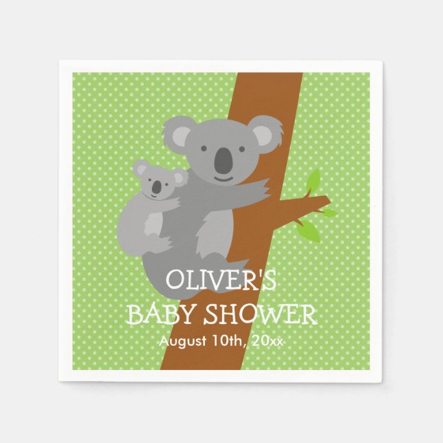 Cute koala bear polka dots baby shower napkins (Front)