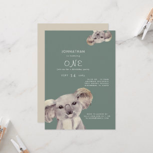 Cute Koala Bear Sage Birthday Party Invitation