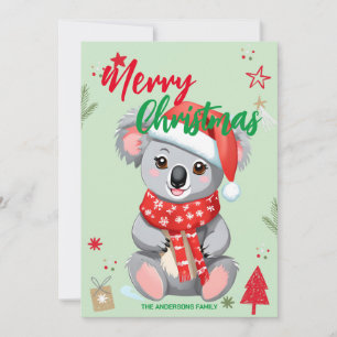 Cute Koala BEAR santaChristmas Holiday Family name Card