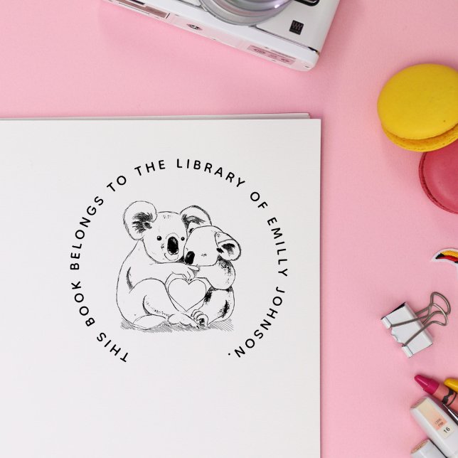 Cute Koala Bear Simple Modern Library Book Rubber Stamp (Creator Uploaded)