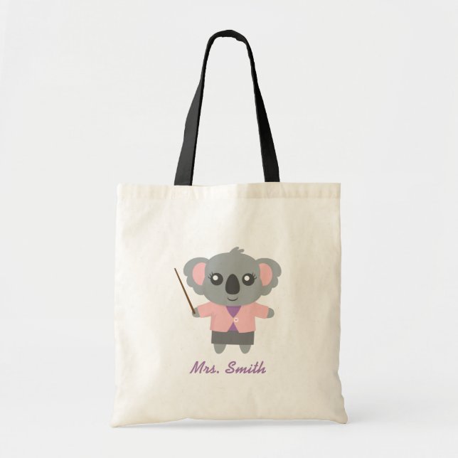 Cute Koala Bear Teacher, Teacher Appreciation Tote Bag (Front)