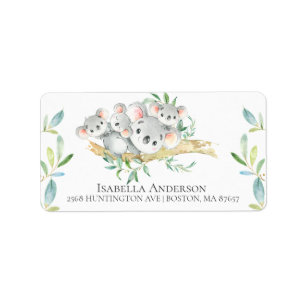 Cute Koala Bear Triplets Baby Boy Shower Label