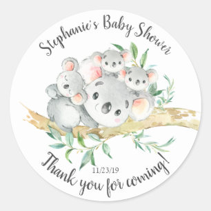 Cute Koala Bear Triplets Baby Shower Favour Classic Round Sticker