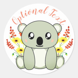 Cute Koala Bear with Flowers Classic Round Sticker