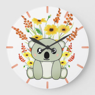 Cute Koala Bear with Flowers Large Clock