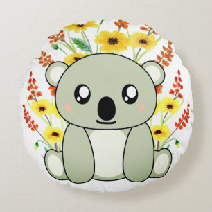 Cute Koala Bear with Flowers Round Cushion